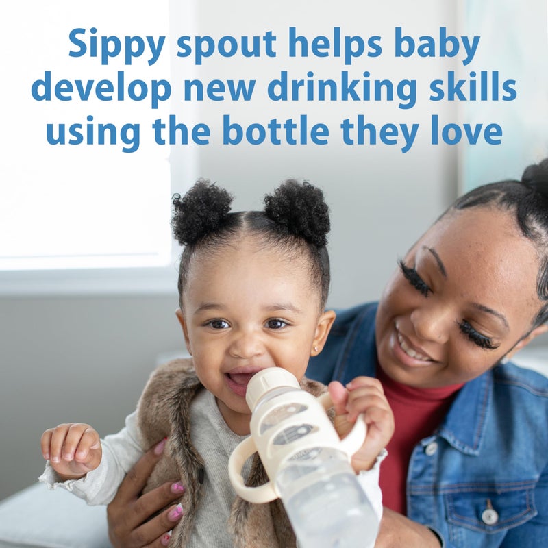 Dr. Brown's Milestones Narrow Sippy Spout Bottle with 100% Silicone, Easy-Grip Handles and Soft Sippy Spout, 8oz/250mL, Ecru, 1-Pack, 6m+ - Image 2